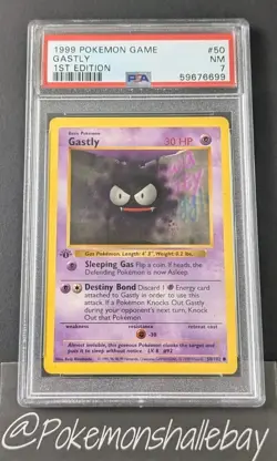 Gastly 1st Edition 50/102 SHADOWLESS - Base Set *PSA 7 -NM* Common Pokemon Card - Image 1