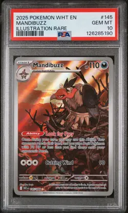 2025 POKEMON WHT EN-WHITE FLARE ILLUSTRATION RARE #145 MANDIBUZZ PSA 10 - Image 1