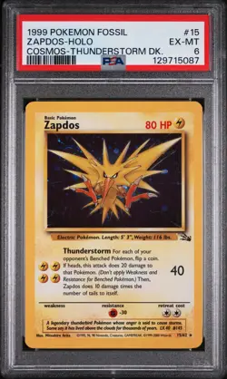 1999 POKEMON FOSSIL COSMOS-THUNDERSTORM DECK #15 ZAPDOS-HOLO PSA 6 - Image 1