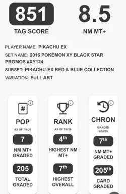 2014-16 XY Black Star Promo Pikachu EX Red & Blue Collection Tag 8.5 XY124 - Image 3