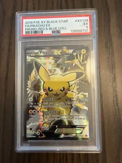 2016 Pikachu EX XY124 Red & Blue Collection Black Star Promo Pokemon PSA 5 - Image 1