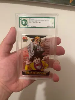 Morinaga Wafer Card Dragon Ball Z X One Piece Son Goku & Monkey D. Luffy - Image 1