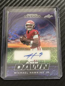 2025 Leaf Football Nation Michael Hawkins Jr A New Dawn Purple Shimmer Auto /8 - Image 1