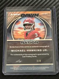 2025 Leaf Football Nation Michael Hawkins Jr A New Dawn Purple Shimmer Auto /8 - Image 2
