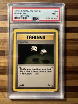 Pokemon 1999 Trainer Card Gambler 1st Edition Fossil 60/62 PSA 9 Mint - Image 1