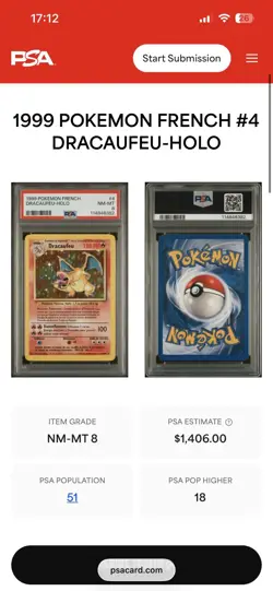 Charizard Dracaufeu 1999 Pokemon Base Set French 4/102 Holo Rare PSA 8 - Image 3
