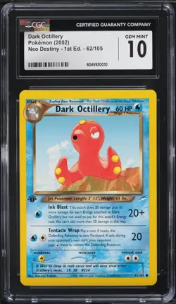 2002 POKEMON NEO DESTINY - 1ST ED #62/105 DARK OCTILLERY CGC 10 GEM MINT - Image 1