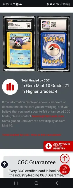 (POP 21) CGC 10 GEM MINT 2002 Poliwag Pokemon Expedition 125/165 - Image 4