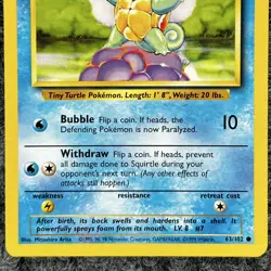 Vintage Pokemon Base Set Squirtle 63/102 Common MP Card Regular - Image 4