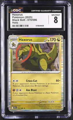 2025 Pokemon Haxorus 070/086 Black Bolt Holo CGC 8 - Image 1