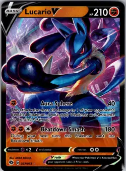 Lucario V 027/073 Holo V Rare Champion's Path Pokemon Near Mint - Image 1