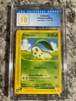 Chikorita 100/165 (2002) Expedition E reader Pokemon - CGC Prestine 10 Old Label - Image 1