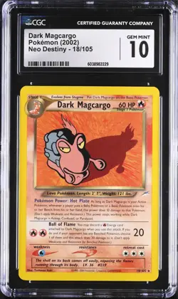 CGC 10 GEM MINT Dark Magcargo 18/105 Neo Destiny RARE 2002 Vintage WOTC Pokemon - Image 1