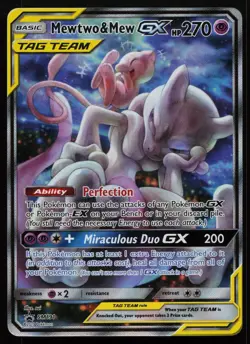 Mewtwo & Mew GX SM191 Alternate Art Tag Team Tins Holo Promo Pokemon LP - Image 1