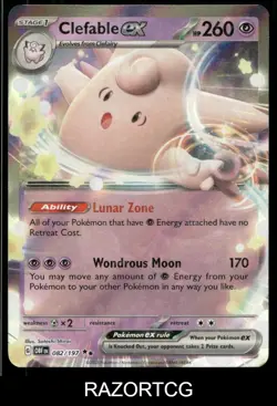 CLEFABLE EX 082/197 DOUBLE RARE OBSIDIAN FLAMES POKEMON HOLO NM/M - Image 1