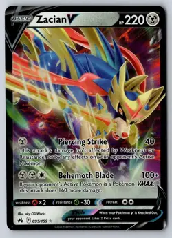 Zacian V 095/159 Holo V Rare Crown Zenith Pokemon Holo Near Mint - Image 1