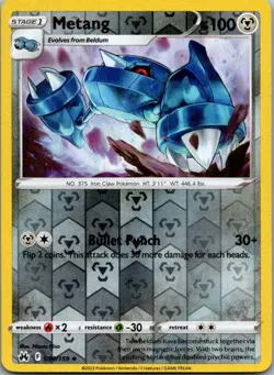 Metang 090/159 Uncommon Crown Zenith Pokemon Reverse Holo Near Mint - Image 1