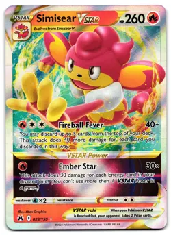 Simisear VSTAR 023/159 - 🌊 Crown Zenith VSTAR Rare Pokemon TCG Holo 🖤 - M/LP - Image 1