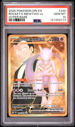 2025 Pokemon Team Rocket's Mewtwo ex 240/182 Sv10: Destined Rivals Holo PSA 10 - Image 1