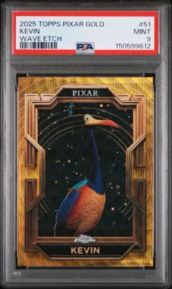 2025 Topps Chrome Pixar KEVIN Up Gold Wave Etch /75 PSA 9 Refractor Card Disney - Image 1