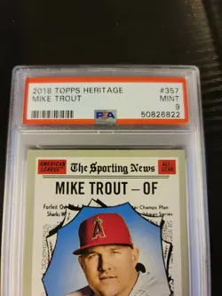 2019 Topps Heritage Mike Trout The Sporting News, #357 Angels MVP PSA 9 - Image 2