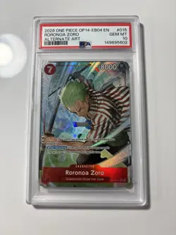 PSA 10 Gem Mint Roronoa Zoro AA OP14-015 Alternate Art One Piece Card English - Image 1