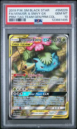 2019 POKEMON SM BLACK STAR PROMO #SM229 FULL ART/VENUSAUR & SNIVY GX PSA 10 - Image 1