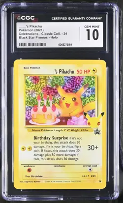 CGC 10 Birthday Pikachu 2021 Celebrations Classic Collection 24 Pokemon Card - Image 1