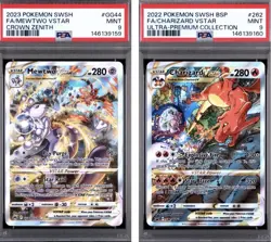 PSA 9 SEQUENTIAL SET - MEWTWO VSTAR #GG44 CROWN ZENITH & CHARIZARD #262 SWSH UPC - Image 1