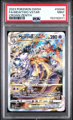 2023 POKEMON SWORD & SHIELD CROWN ZENITH #GG44 FULL ART/MEWTWO VSTAR PSA 9 - Image 1