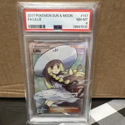 Lillie 147/149 PSA 8 SM Base Set Ultra Rare Full Art Holo Pokemon Card EN - Image 1