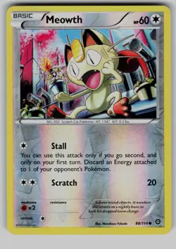 Meowth 88/114 Common Steam Siege Pokemon Reverse Holo Lightly Played - Image 1