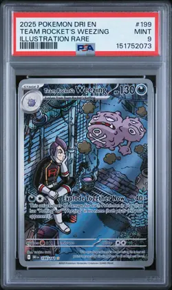 2025 POKEMON DRI EN-DESTINED RIVALS #199 TEAM ROCKET'S WEEZING PSA 9 - Image 1