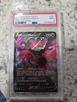 Pokemon TCG Galarian Moltres v Chilling Reign Holo Ultra Rare Card 097/198 PSA9 - Image 1