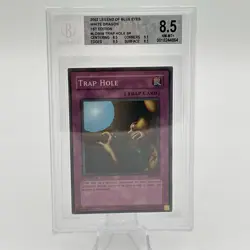 BGS 8.5 NM-MT+ Trap Hole LOB-058 Super Rare 1st Edition Yugioh Card - Image 1