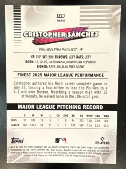 2026 Topps Finest Cristopher Sanchez Rare White /30 #226 Philadelphia Phillies - Image 2