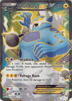 Thundurus EX 98/108 Ultra Rare Roaring Skies Pokemon Damaged - Image 1