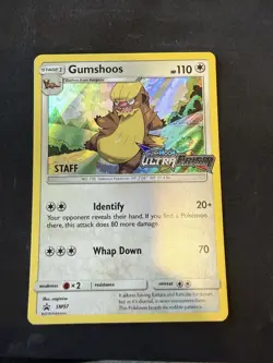 Gumshoos SM97 STAFF Stamped Pre Release Promo Pokemon Card NM PSA 10 Contender - Image 1