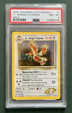 2000 POKEMON GYM HEROES HOLO #7 LT. SURGE'S FEAROW PSA 8 - Image 1