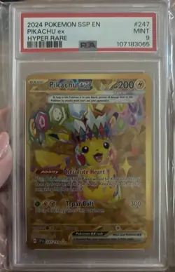 2024 POKEMON SSP EN-SURGING SPARKS HYPER RARE #247 PIKACHU EX PSA 9 - Image 1