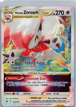 Hisuian Zoroark VSTAR 147/196 Lost Origin Pokemon TCG Holo VSTAR Rare NM - Image 1