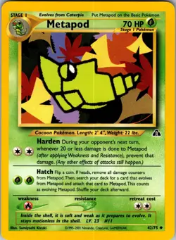 Metapod 42/75 Uncommon Neo Discovery Pokemon Unlimited Near Mint - Image 1
