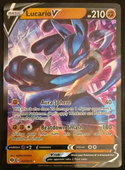 Lucario V 027/073 Holo V Rare Champion's Path Pokemon Holo Near Mint - Image 2