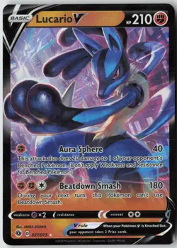 Lucario V 027/073 Holo V Rare Champion's Path Pokemon Holo Near Mint - Image 1