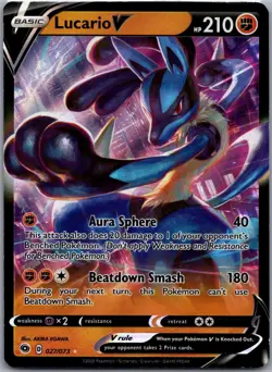 Lucario V 027/073 Holo V Rare Champion's Path Pokemon Near Mint - Image 1