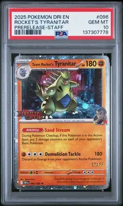 Team Rocket's Tyranitar STAFF Promo 096/182 PSA 10 Destined Rivals Pokemon #958 - Image 1