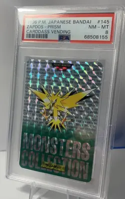 1996 POKEMON JAPANESE BANDAI CARDDASS VENDING #145 ZAPDOS PRISM PSA 8 - Image 2