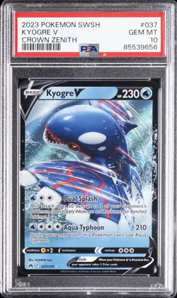 2023 POKEMON SWORD & SHIELD CROWN ZENITH #037 KYOGRE V PSA 10 - Image 1