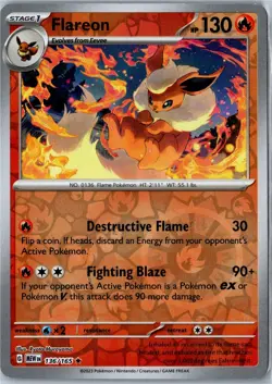 Flareon 151 136/165 Rare Reverse Holo Lightly Played - Pokemon Card - Image 1