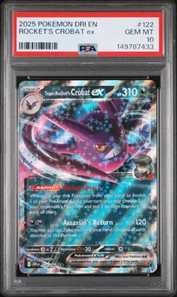 2025 POKEMON DRI EN-DESTINED RIVALS #122 TEAM ROCKET'S CROBAT EX PSA 10 - Image 1